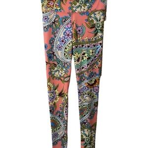 Aeropostale Live Love Dream Paisley Floral Leggings Pants Womens Size S Coral
